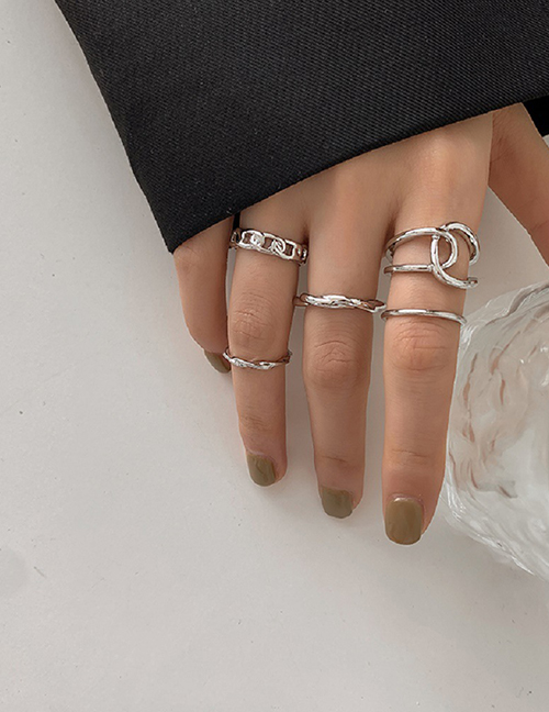 Fashion Silver Color Alloy Geometric Chain Cross Ring Set