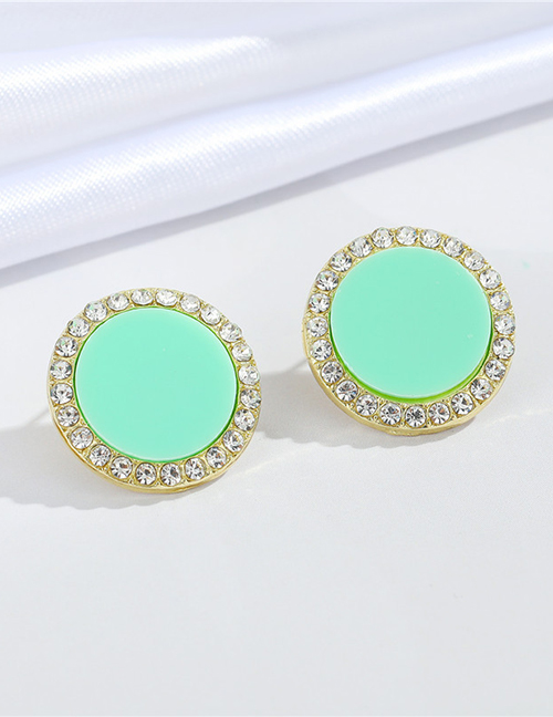 Fashion Green Alloy Point Diamond Round Earrings