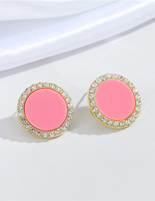 Fashion Pink Alloy Point Diamond Round Earrings