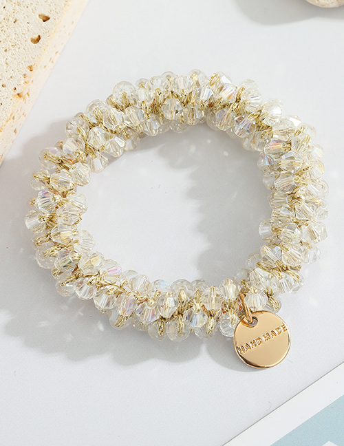 Fashion White Crystal Hair Tie 12 Geometric Crystal Pearl Woven Letter Card Hair Tie
