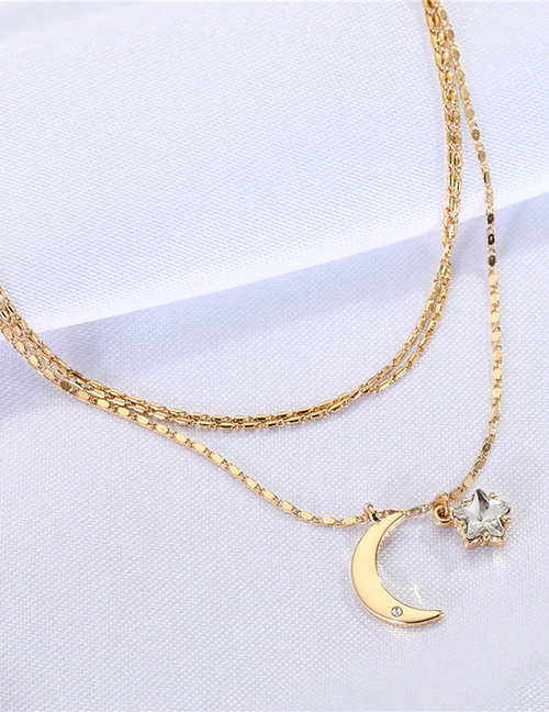 Fashion Gold Color Metal Rhinestone Star Moon Necklace