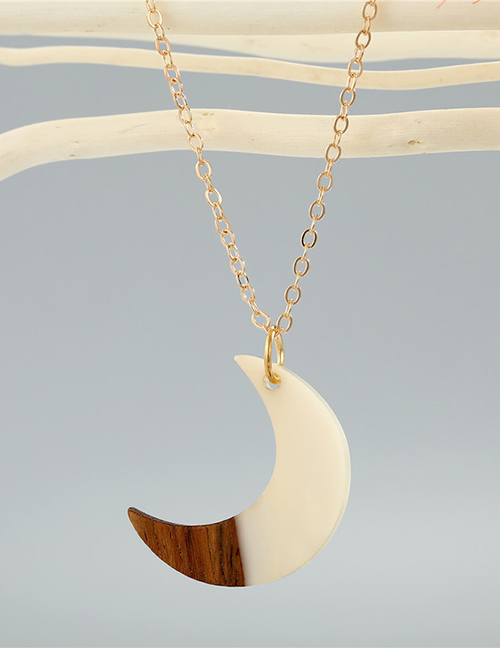 Fashion White Moon Resin Wood Stitching Moon Necklace
