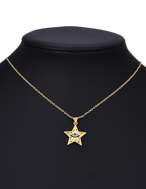 Fashion Color Copper Inlaid Zirconium Five-pointed Star Eye Necklace
