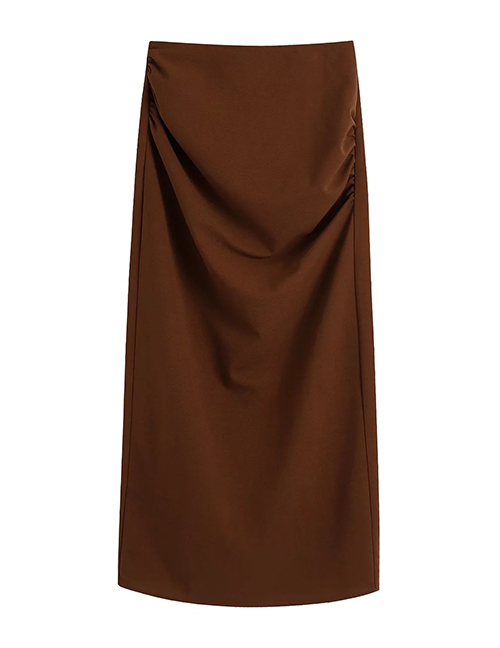 Fashion Brown Pleated Straight Skirt
