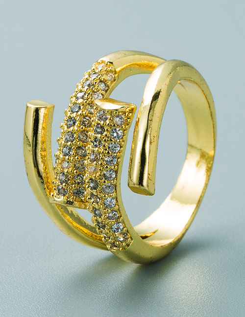 Fashion Four-layer Geometry 18k Gold-plated Copper And Zirconium Geometric Ring