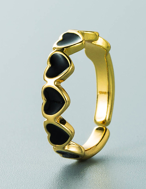 Fashion Black Copper Plated 18k Gold Dripping Love Heart Open Ring