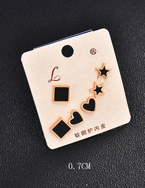 Fashion Black Square Heart Star Titanium Steel Geometric Love Star Earrings Set