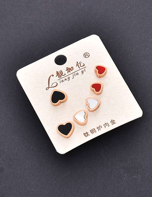 Fashion Three-color Peach Heart Titanium Steel Geometric Love Earrings Set