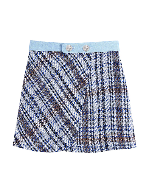 Fashion Blue Denim Stitched Textured Skirt