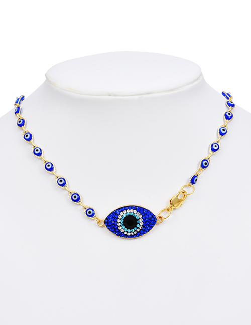 Fashion Royal Blue Copper Inlaid Zirconium Oil Dripping Eyes Lobster Clasp Necklace Real Gold Plated