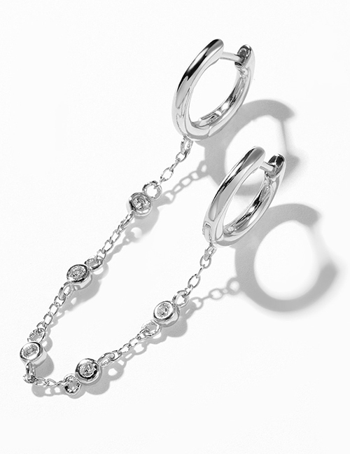 Fashion Ear Buckle Single Silver Metal Chain Tassel Earrings With Diamonds