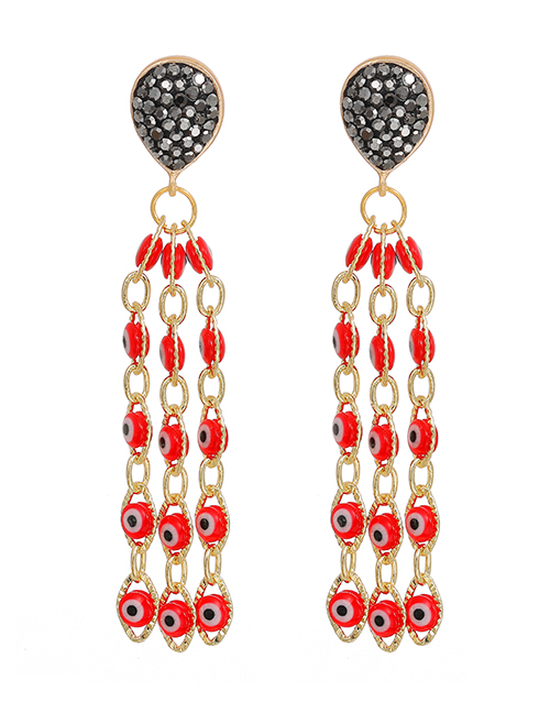 Fashion Red Copper Earrings With Diamond Dripping Eye Tassels