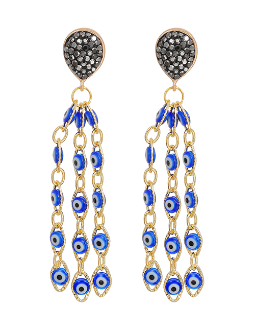Fashion Blue Copper Earrings With Diamond Dripping Eye Tassels