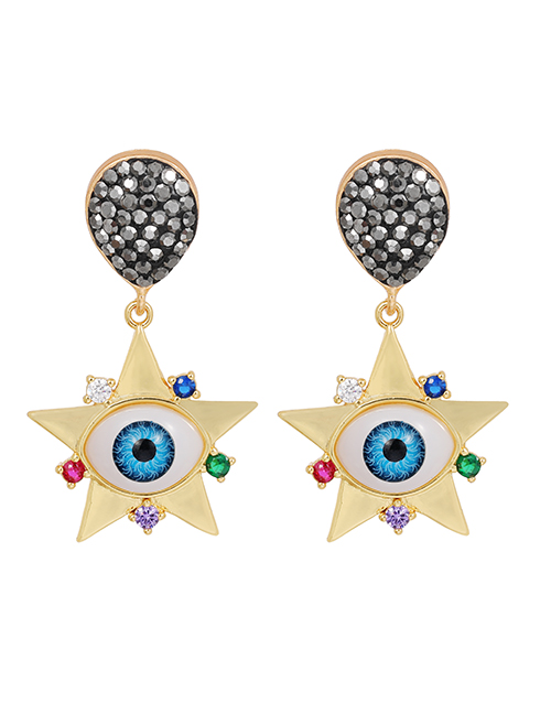 Fashion Blue Bronze Diamond-studded Five-pointed Star Eye Stud Earrings