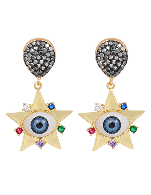 Fashion Navy Blue Bronze Diamond-studded Five-pointed Star Eye Stud Earrings