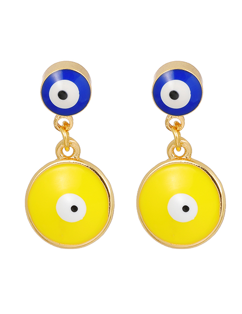 Fashion Yellow Copper Drop Oil Round Eye Stud Earrings