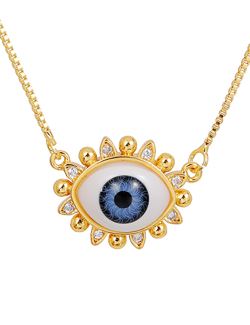 Fashion Navy Blue Copper Inlaid Zircon Oil Dripping Eye Necklace