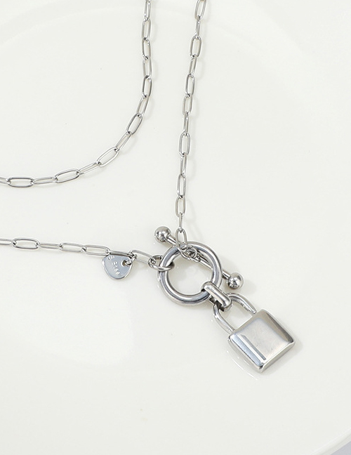 Fashion Steel Color Stainless Steel Ot Buckle Small Lock Necklace