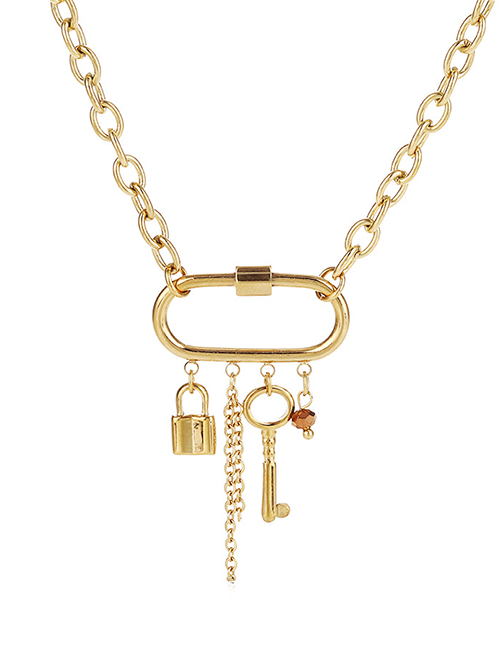 Fashion Gold Color Titanium Steel Key Hinge Lock Necklace