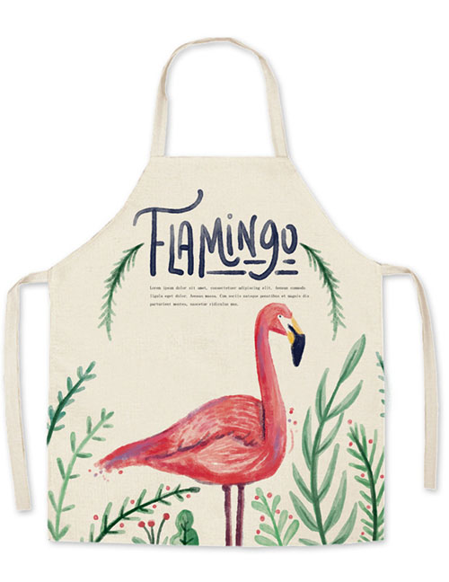 Fashion 32# Flamingo Print Cotton And Linen Apron