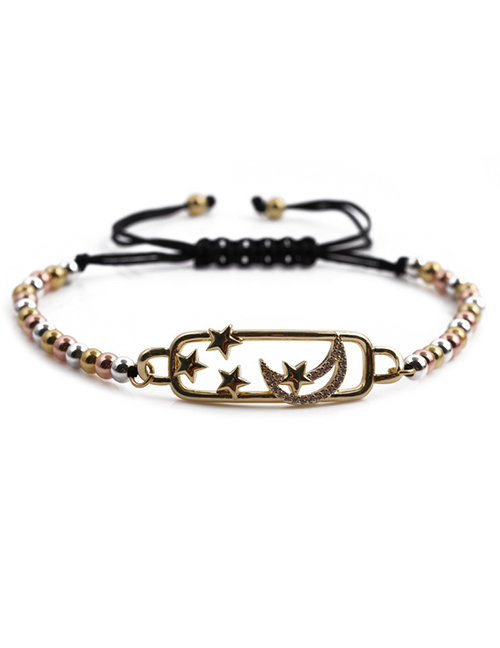 Fashion 4# Copper Plated Real Gold Color Inlaid Zirconium Star And Moon Bracelet