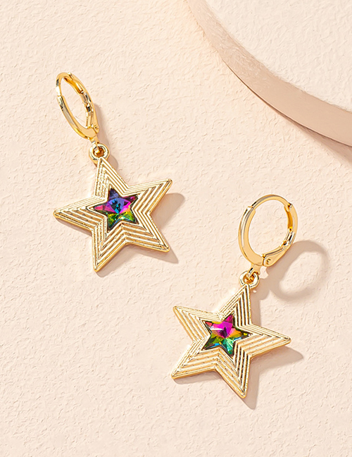 Fashion Five-pointed Star Alloy Diamond-studded Geometric Five-pointed Star Earrings