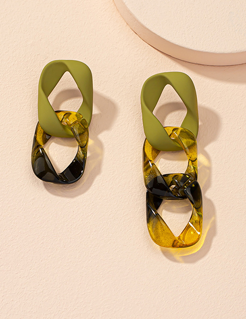 Fashion Green Acrylic Geometric Twisted Chain Asymmetric Earrings