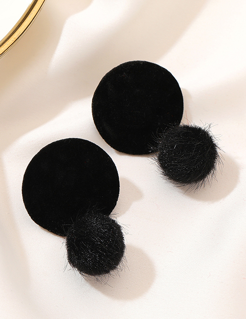 Fashion Black Geometric Velvet Round Earrings