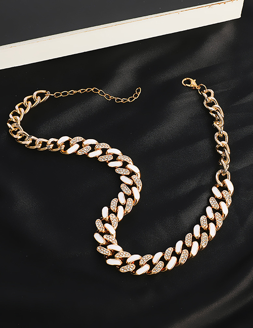 Fashion White Two-tone Rhinestone Thick Chain Necklace
