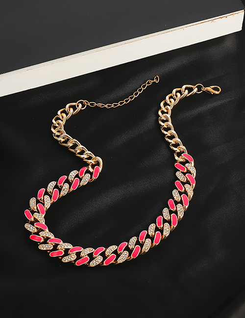 Fashion Pink Two-tone Rhinestone Thick Chain Necklace