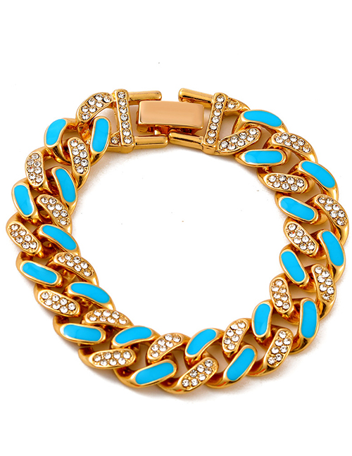 Fashion Blue#bracelet Two-tone Oil Drop Rhinestone Thick Chain Bracelet