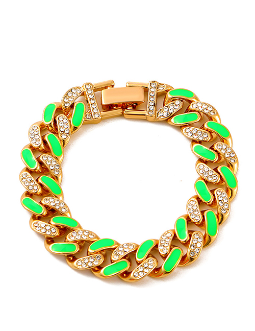 Fashion Green #bracelet Two-tone Oil Drop Rhinestone Thick Chain Bracelet