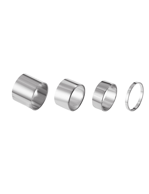 Fashion Silver Color Metal Wide Face Geometric Ring 4-piece Set