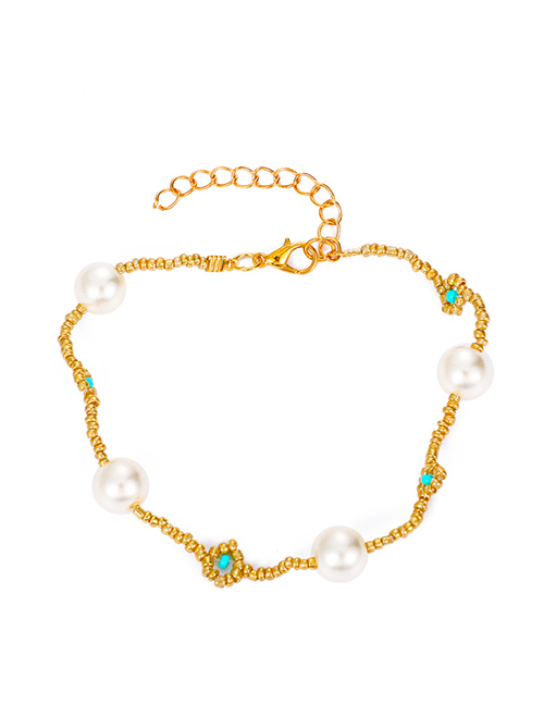 Fashion Four Big Beads Imitation Pearl Rice Bead Flower Bracelet