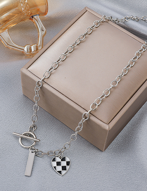 Fashion Black And White Necklace Wg Love Checkerboard Ot Buckle Necklace