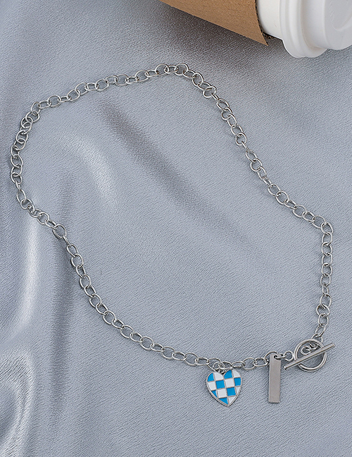 Fashion Blue And White Necklace Wg Love Checkerboard Ot Buckle Necklace