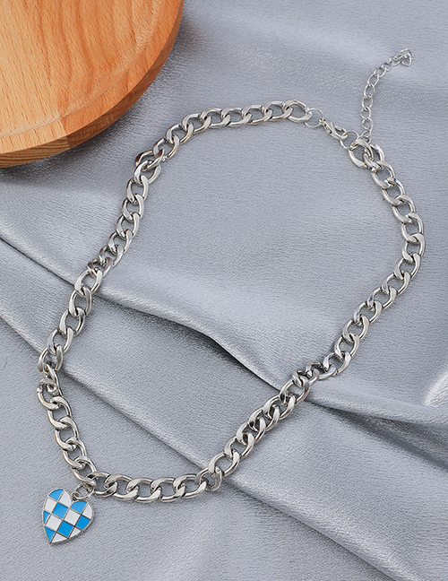 Fashion Thick Chain Blue And White Wg Love Checkerboard Necklace