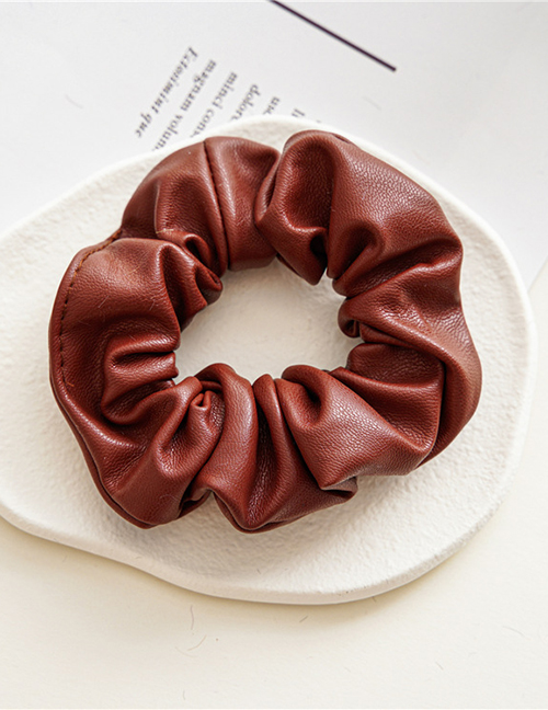 Fashion Bright Coffee Leather Pleated Hair Tie