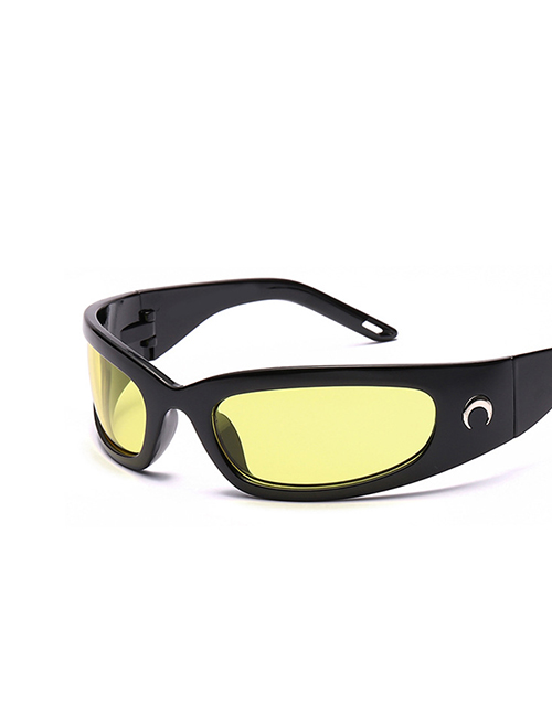 Fashion Bright Black Yellow Film Resin Geometric Width Sunglasses