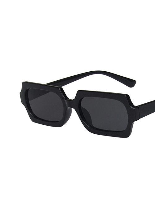 Fashion Bright Black Gray Resin Small Frame Square Sunglasses