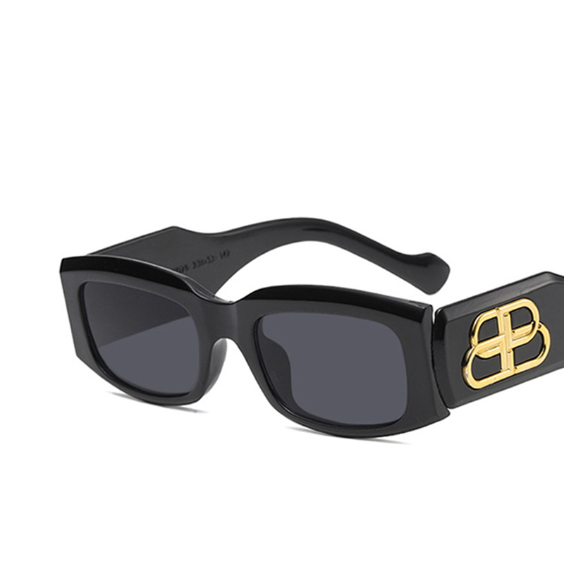 Fashion Bright Black Resin Square Wide Leg Sunglasses
