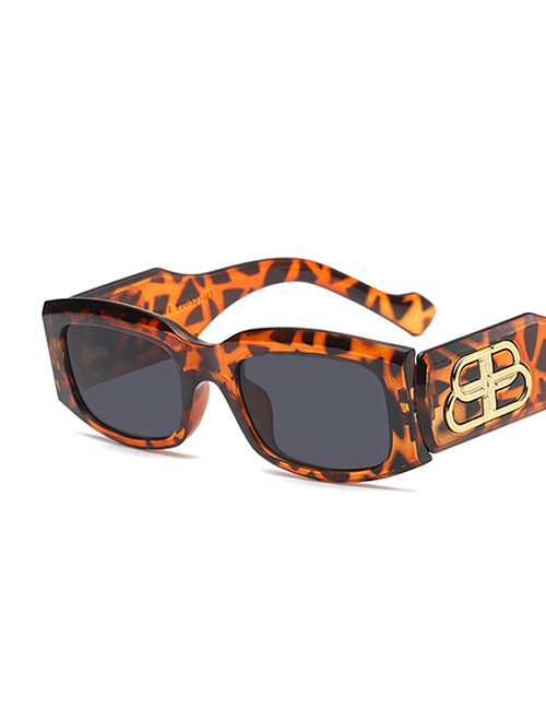 Fashion Leopard Gray Resin Square Wide Leg Sunglasses