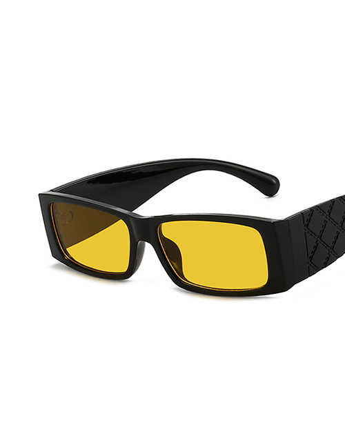 Fashion Bright Black Yellow Film Resin Wide Foot Sunglasses