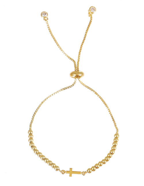Fashion Gold Copper Beaded Cross Bracelet