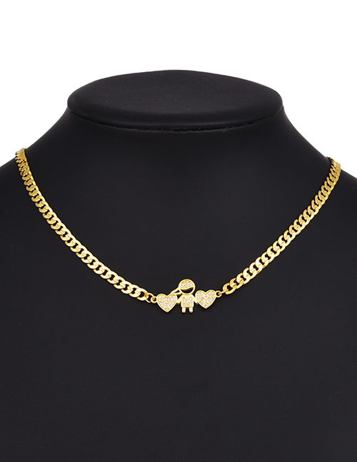 Fashion Gold Titanium Steel Striped Zircon Boy Love Necklace Real Gold Plan