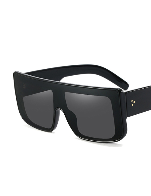 Fashion Bright Black/full Gray Large Square Frame Sunglasses