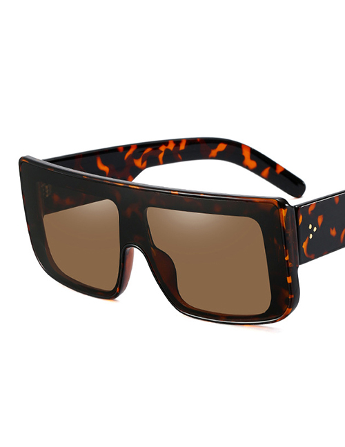 Fashion Leopard Print/whole Tea Large Square Frame Sunglasses