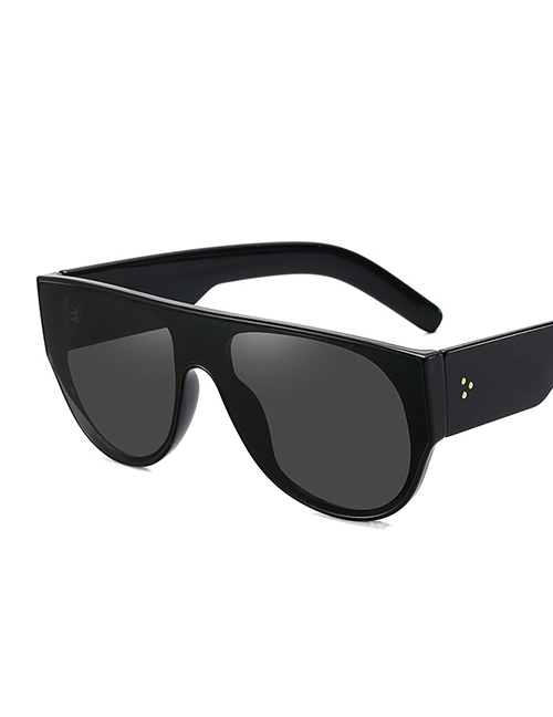 Fashion Bright Black/full Gray Large Frame Wide Leg Rice Stud Sunglasses