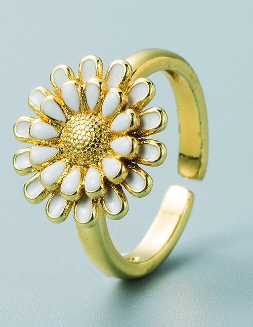 Fashion White Gold-plated Brass Daisy Open Ring