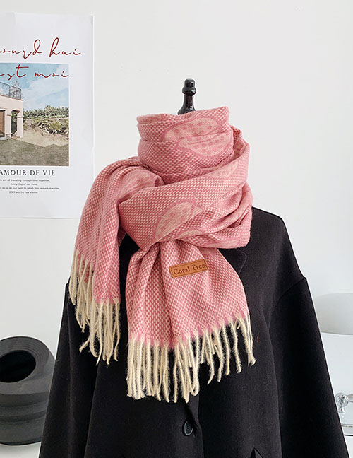 Fashion Pink Dotted Leaf Printed Flow Snap Scarf  Fleemere